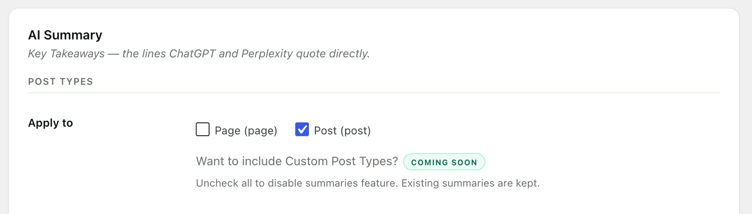 RankReady AI Summary settings